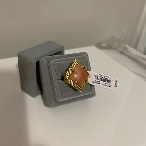 Kendra Scott Yellow Rose Cass Cocktail Ring in Vin Gold Orange Banded Agate Sz 9